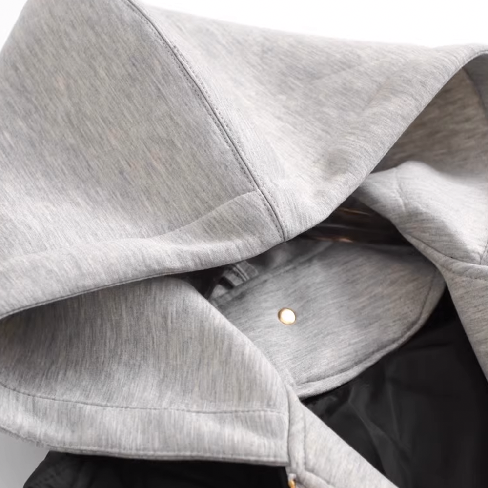 Loose-Fit Removable Hooded Round Neck Long-Sleeve Diamond Pattern Cotton Jacket - 图片 6