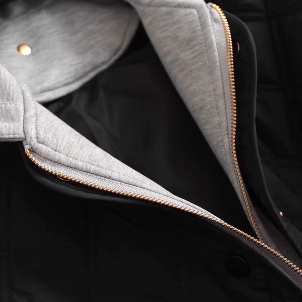 Loose-Fit Removable Hooded Round Neck Long-Sleeve Diamond Pattern Cotton Jacket - 图片 5