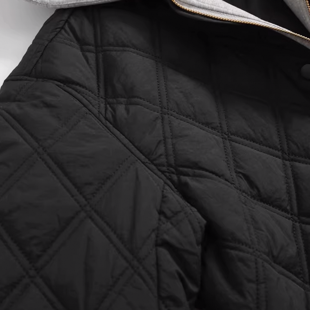 Loose-Fit Removable Hooded Round Neck Long-Sleeve Diamond Pattern Cotton Jacket - 图片 13