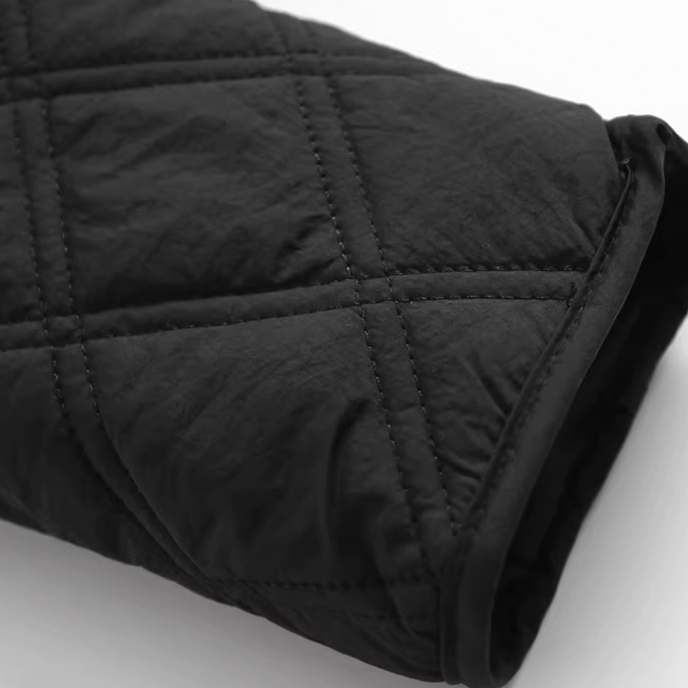 Loose-Fit Removable Hooded Round Neck Long-Sleeve Diamond Pattern Cotton Jacket - 图片 12