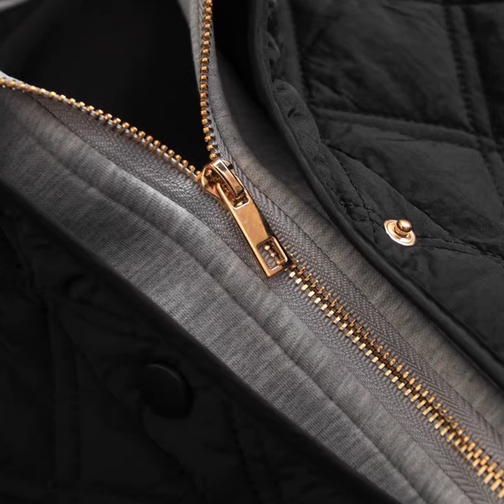 Loose-Fit Removable Hooded Round Neck Long-Sleeve Diamond Pattern Cotton Jacket - 图片 11