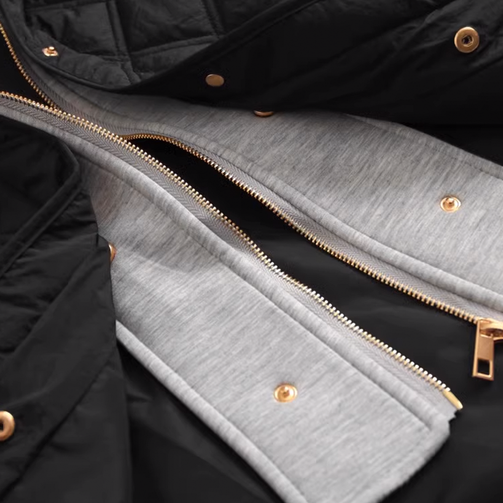 Loose-Fit Removable Hooded Round Neck Long-Sleeve Diamond Pattern Cotton Jacket - 图片 10