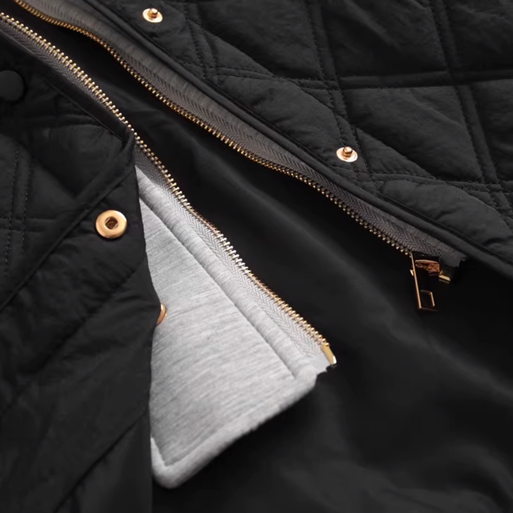 Loose-Fit Removable Hooded Round Neck Long-Sleeve Diamond Pattern Cotton Jacket - 图片 9