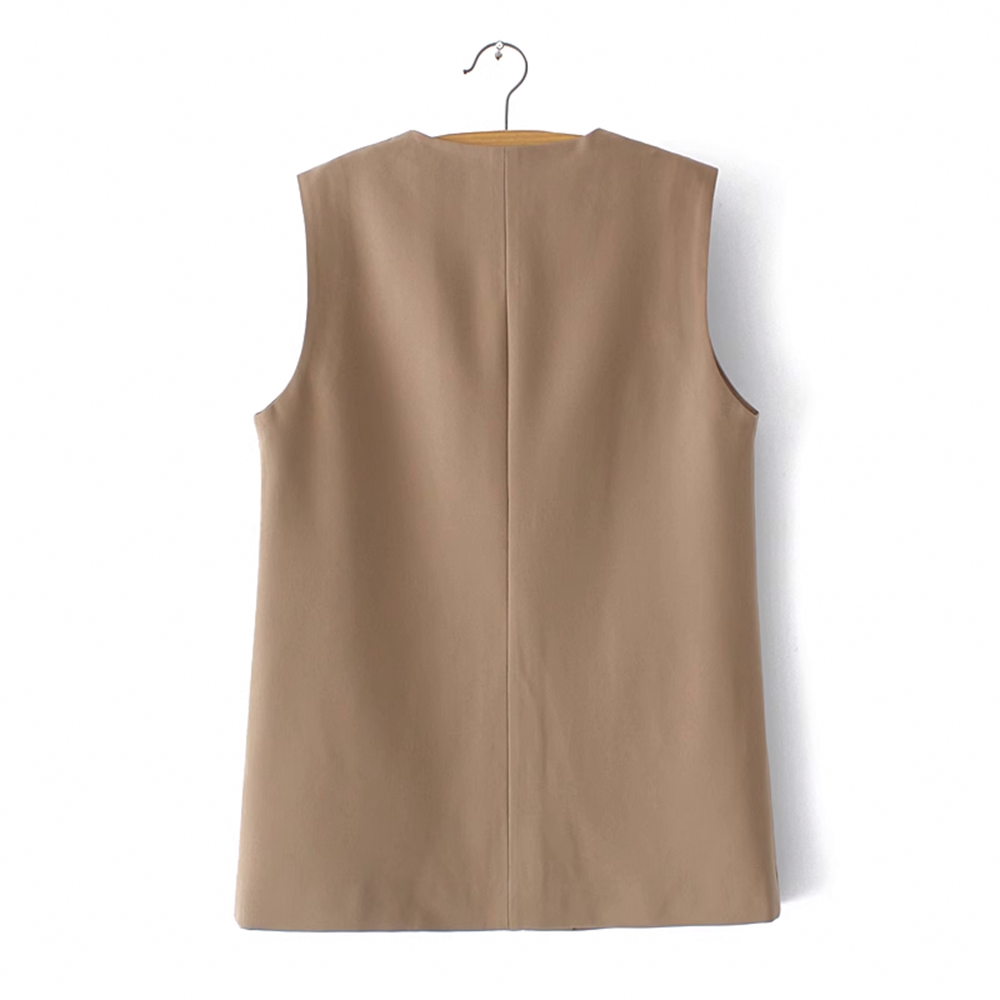 Solid Color V-Neck Vest for Women - 图片 2