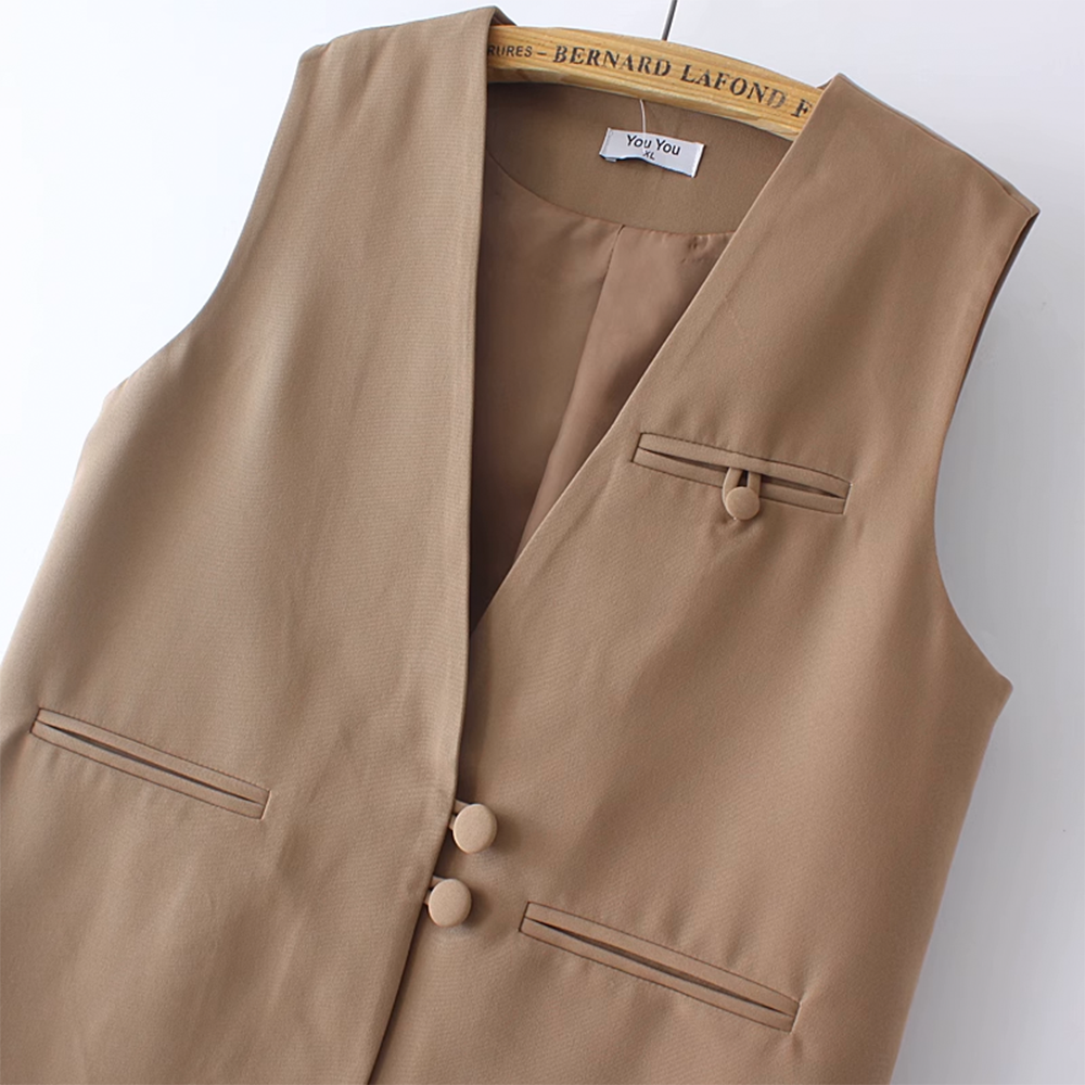 Solid Color V-Neck Vest for Women - 图片 11