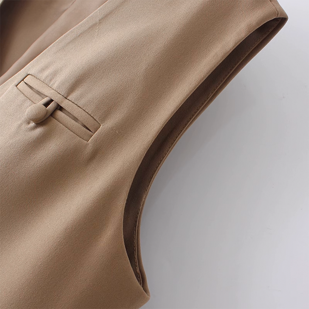 Solid Color V-Neck Vest for Women - 图片 9