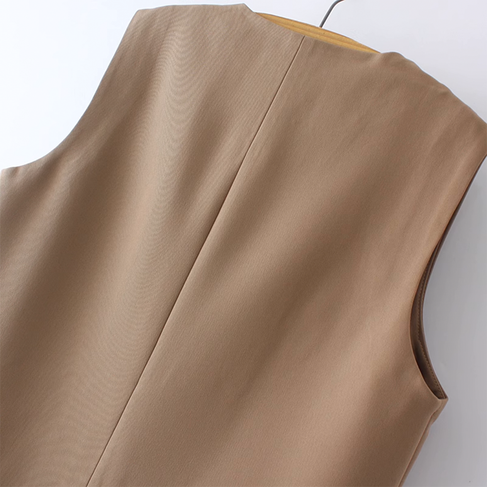 Solid Color V-Neck Vest for Women - 图片 4