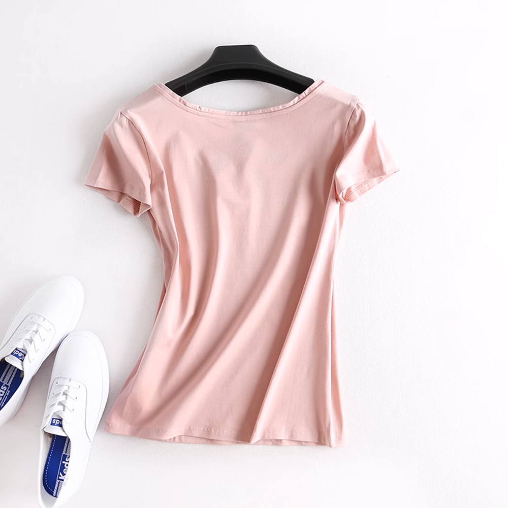 Cotton V-Neck Short Sleeve T-Shirt for Women - Stylish and Comfortable - 图片 2