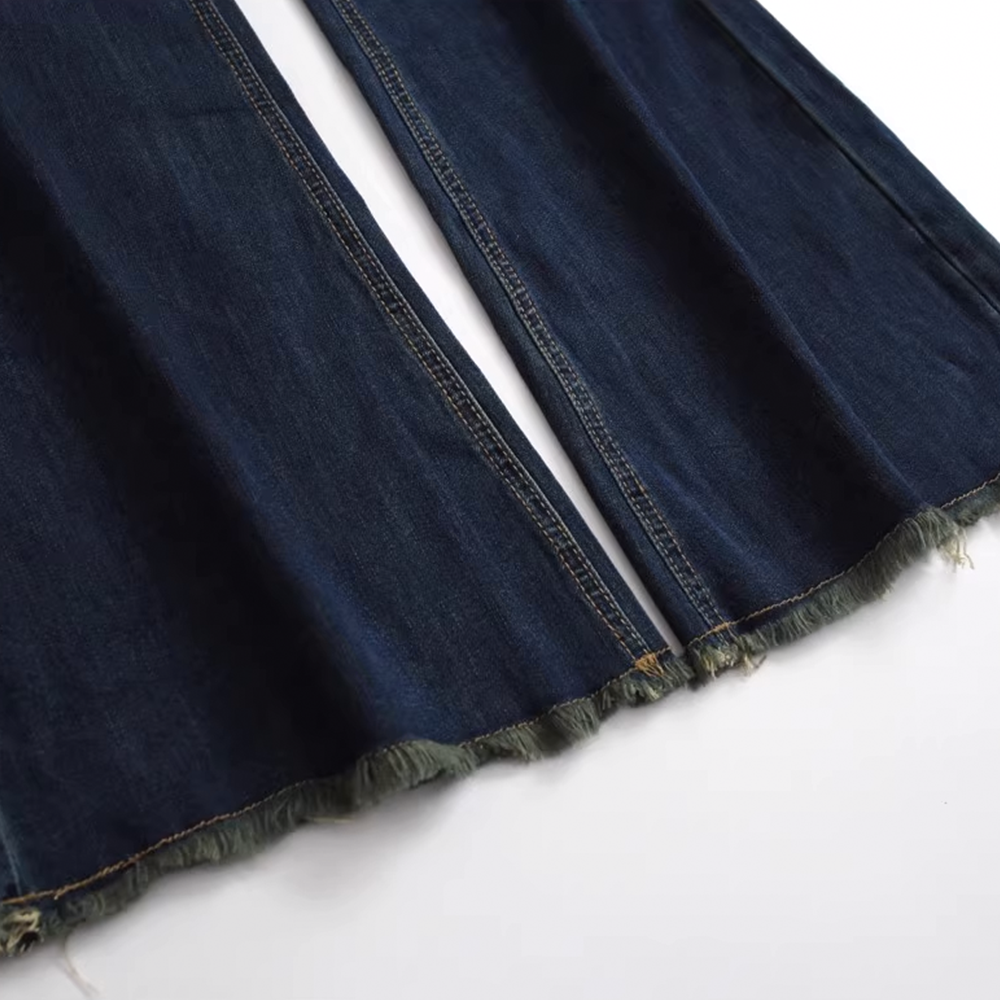 Slim Fit Flare Leg Jeans for Women with Belt - High-Waisted Raw Hem Flared Trousers - 图片 4