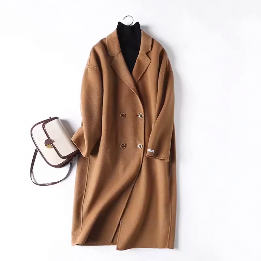 Double-Breasted Mid-Length Wool Coat for Women - Stylish and Elegant