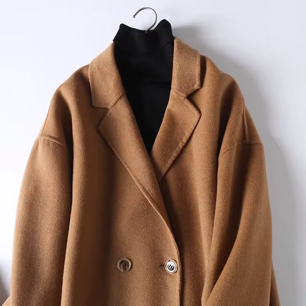 Double-Breasted Mid-Length Wool Coat for Women - Stylish and Elegant - 图片 6
