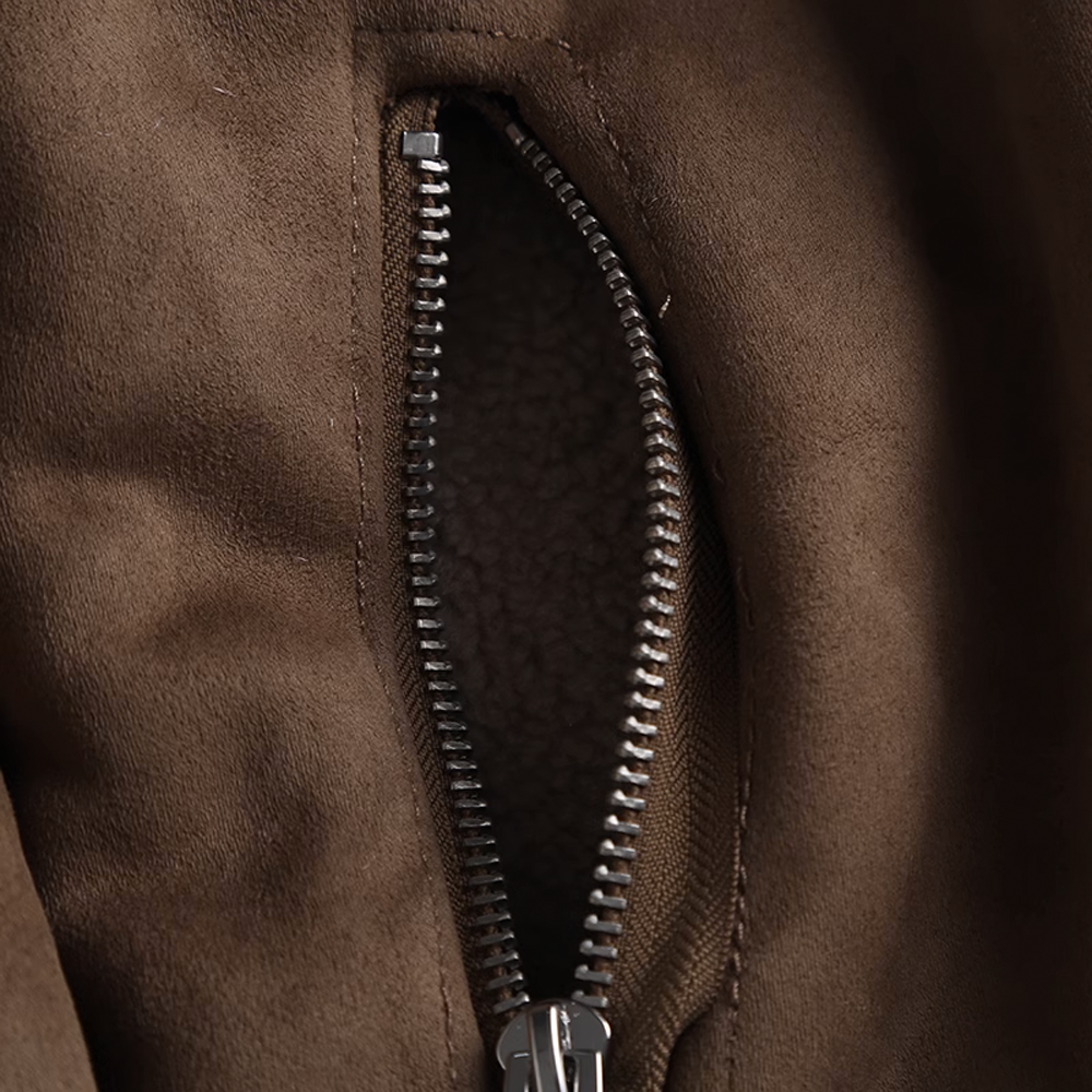 Thickened Suede Leather Motorcycle Jacket with Shearling Collar and Lining for Women - 图片 4