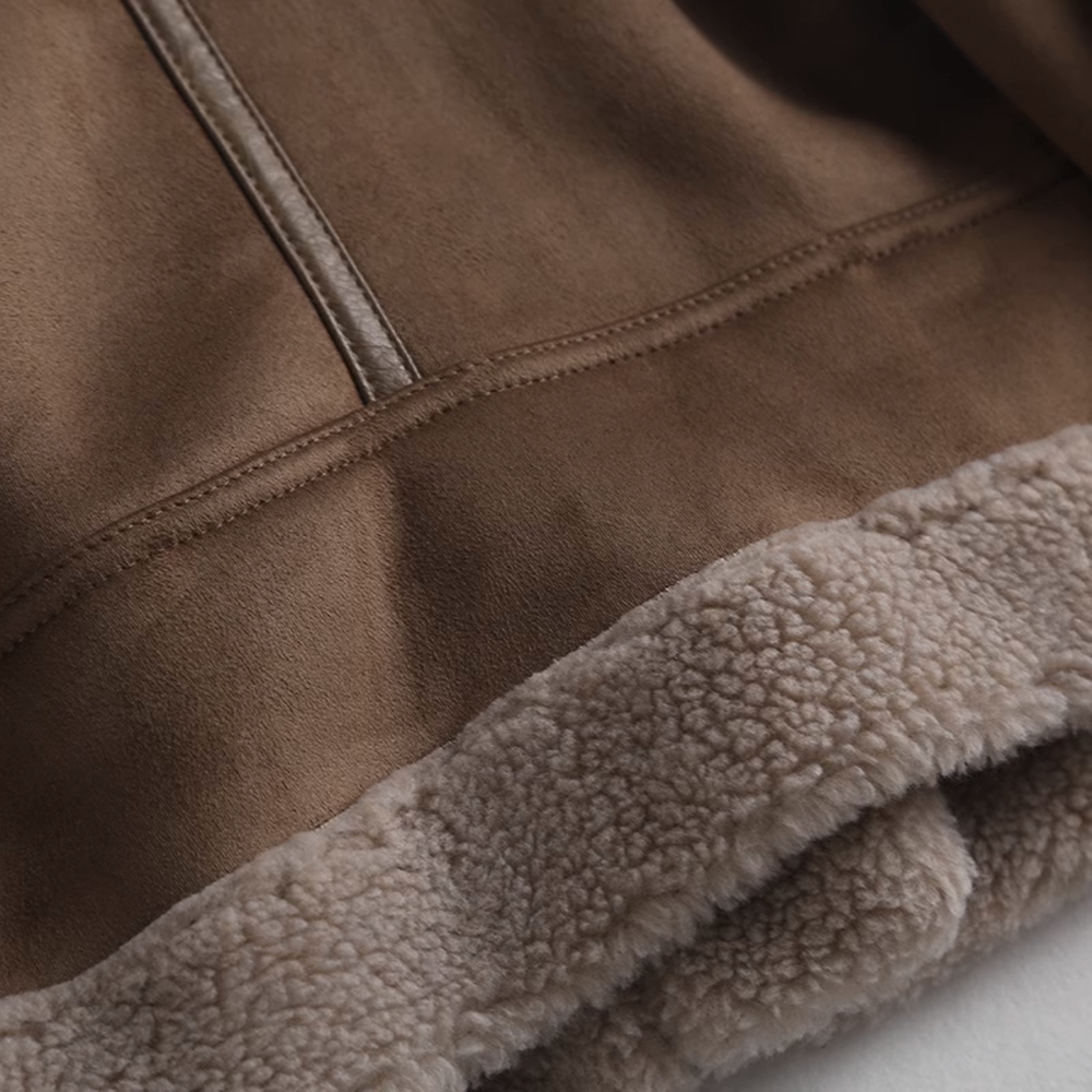 Thickened Suede Leather Motorcycle Jacket with Shearling Collar and Lining for Women - 图片 13