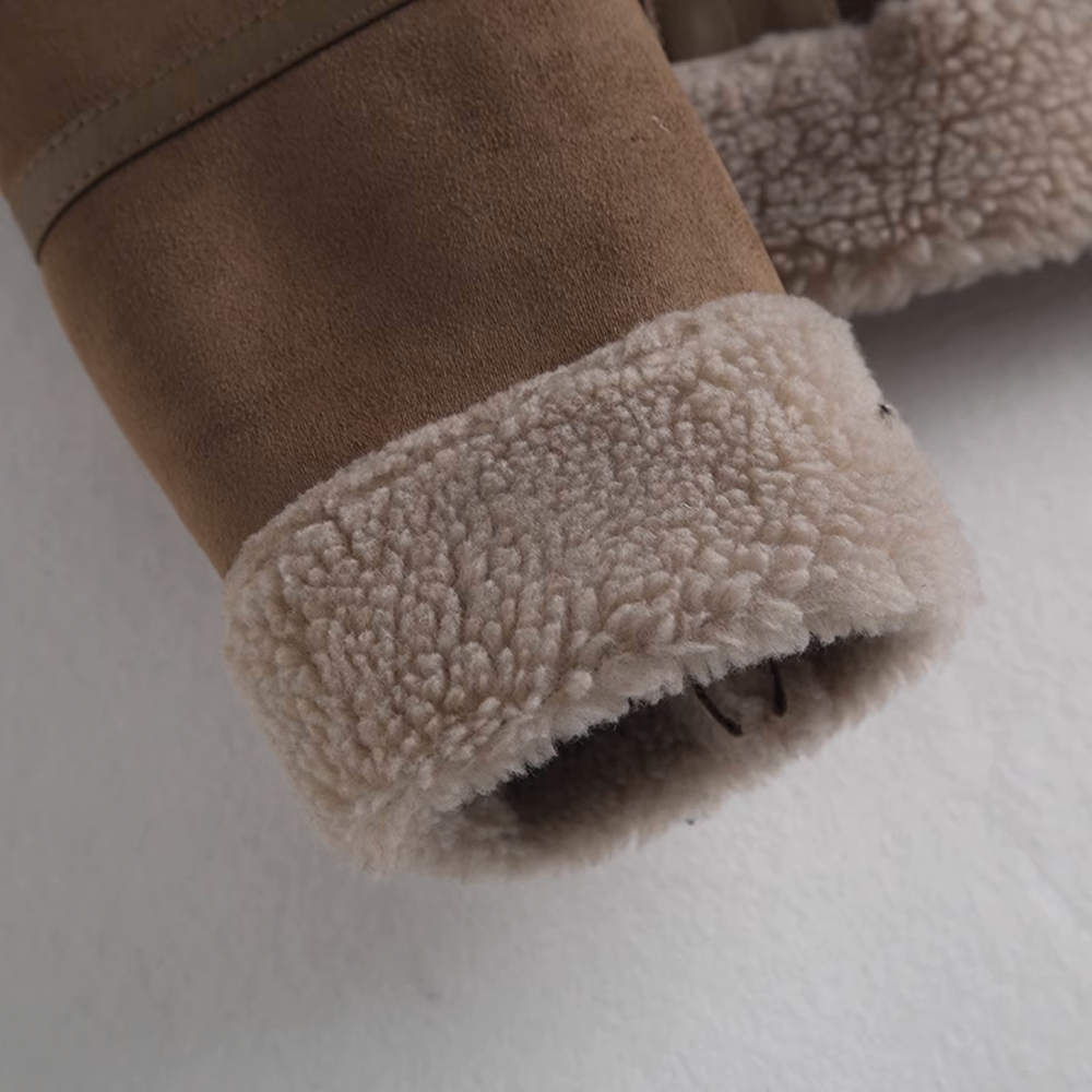 Thickened Suede Leather Motorcycle Jacket with Shearling Collar and Lining for Women - 图片 12