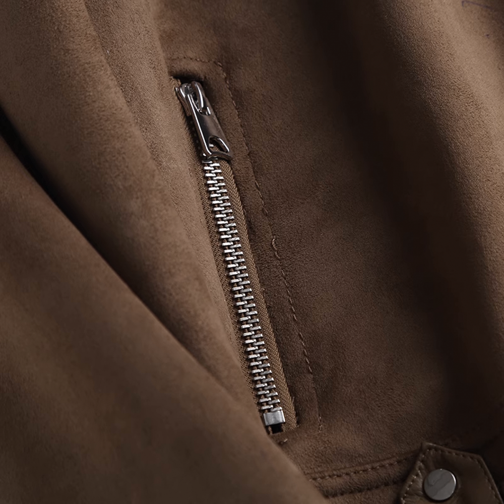 Thickened Suede Leather Motorcycle Jacket with Shearling Collar and Lining for Women - 图片 10